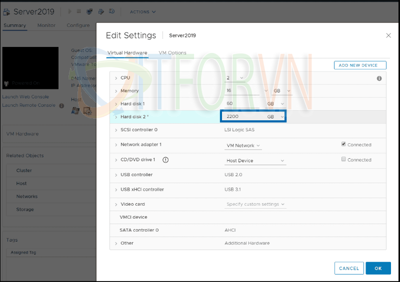 Cách hot-extend VMDK disk lớn hơn 2 TB với vSphere 7.0