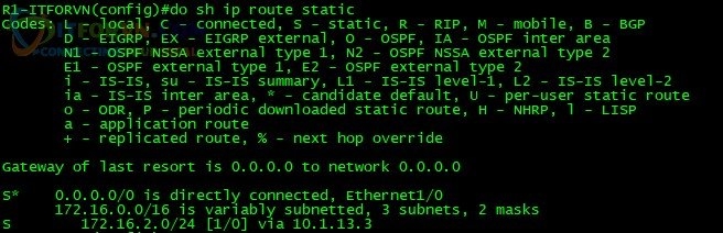 H2. Thực Hiện "show ip route static" trên R1 để kiểm tra